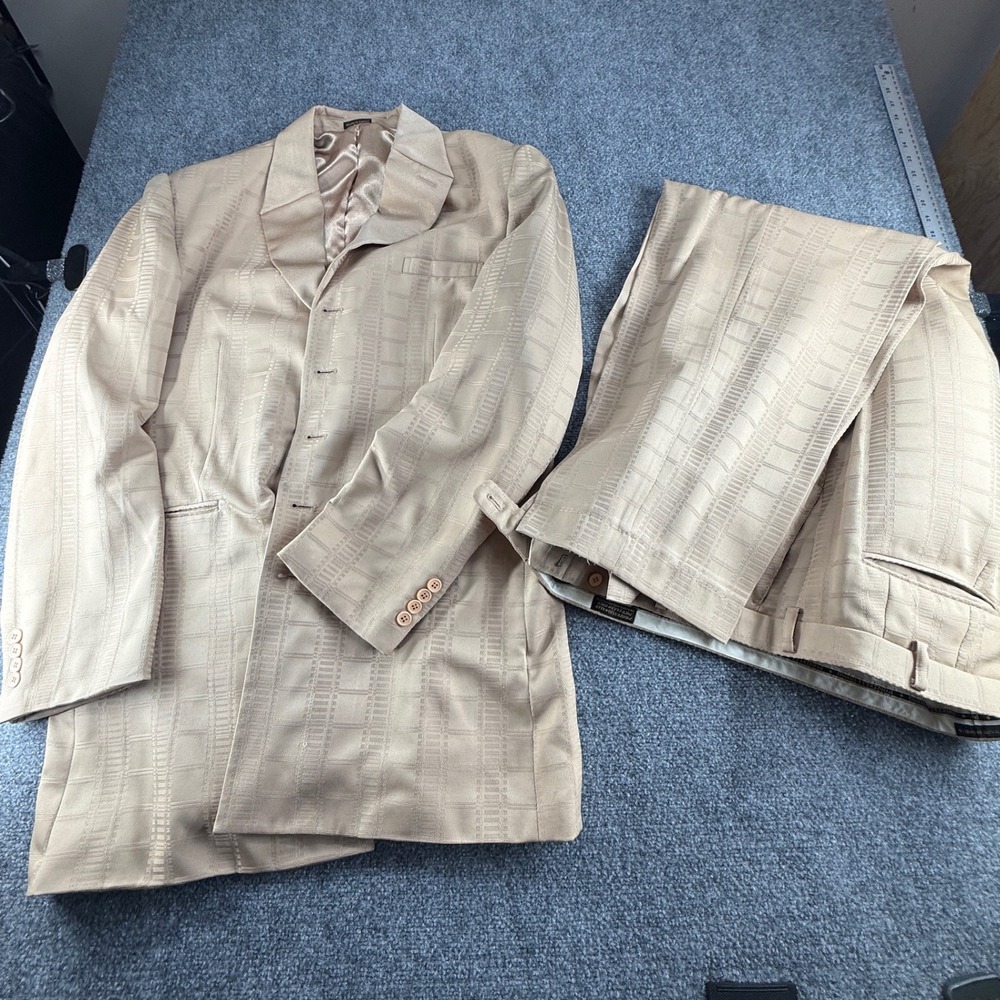 Pontelli Uomo Tan Grid 2 Piece Suit Mens 48L Jacket 41W Pants Beige Korea